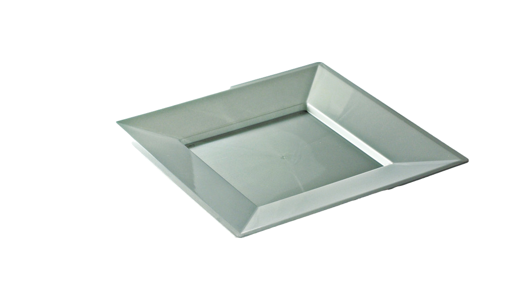 Assiette mariage recyclable carrée argent 18 cm 12P réutilisable