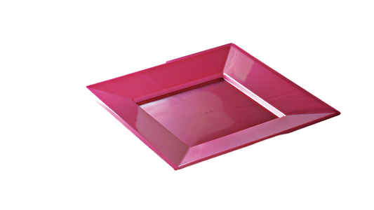 Assiette réutilisable carrée rose magenta 24 cm recyclable, lot de 12