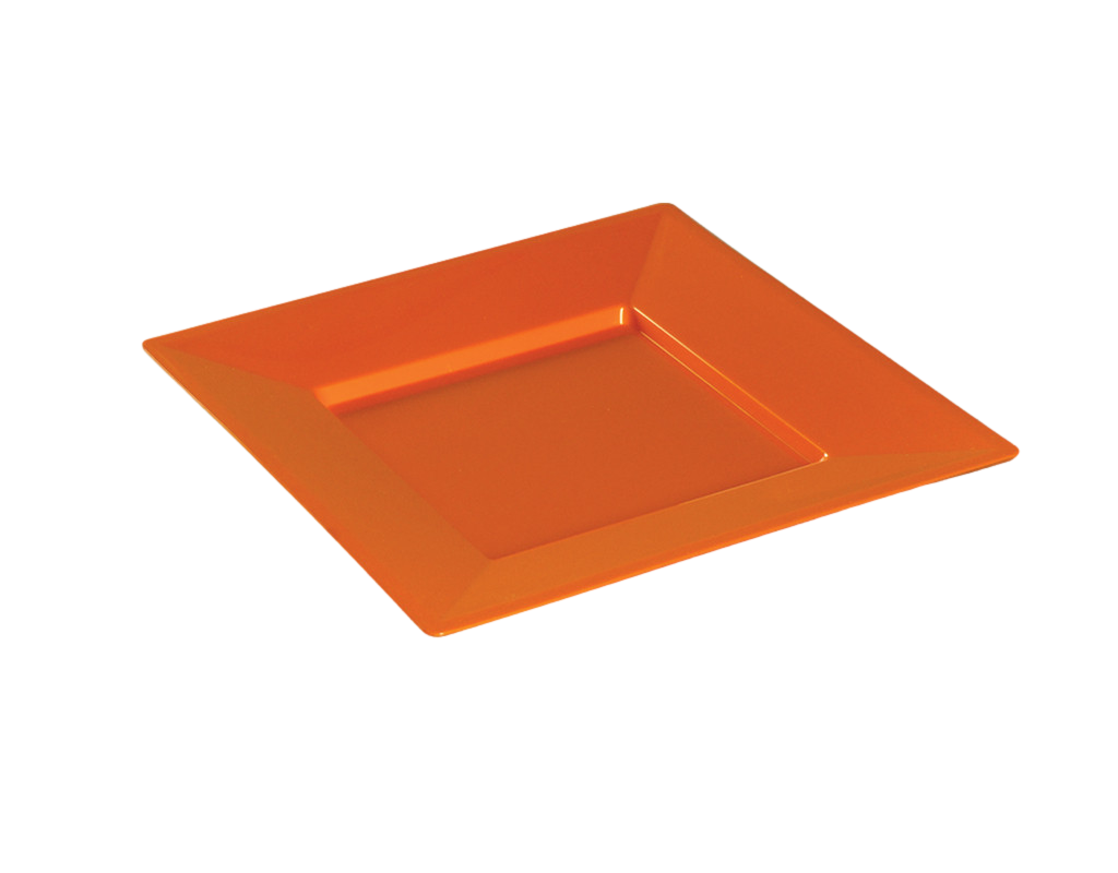 Assiette carrée plastique Orange 24 cm réutilisable par 12