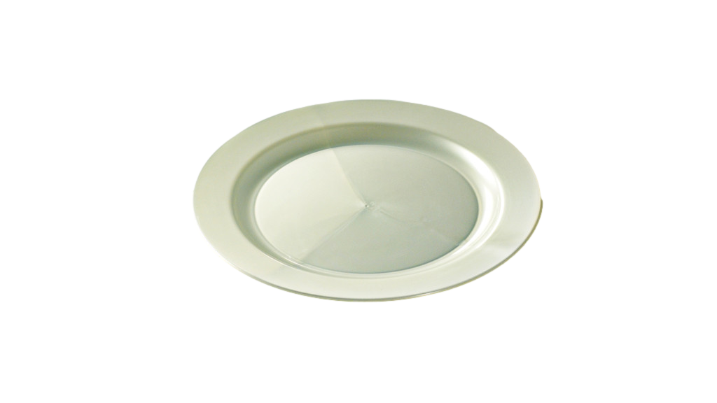 Assiette mariage ronde 24 cm blanc nacré réutilisable par 12