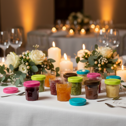 Mini pots couvercles colorés buffet festif événementiel