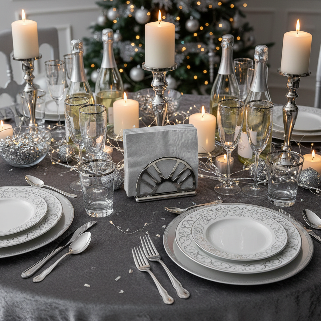 Serviette cocktail argent - buffet festif