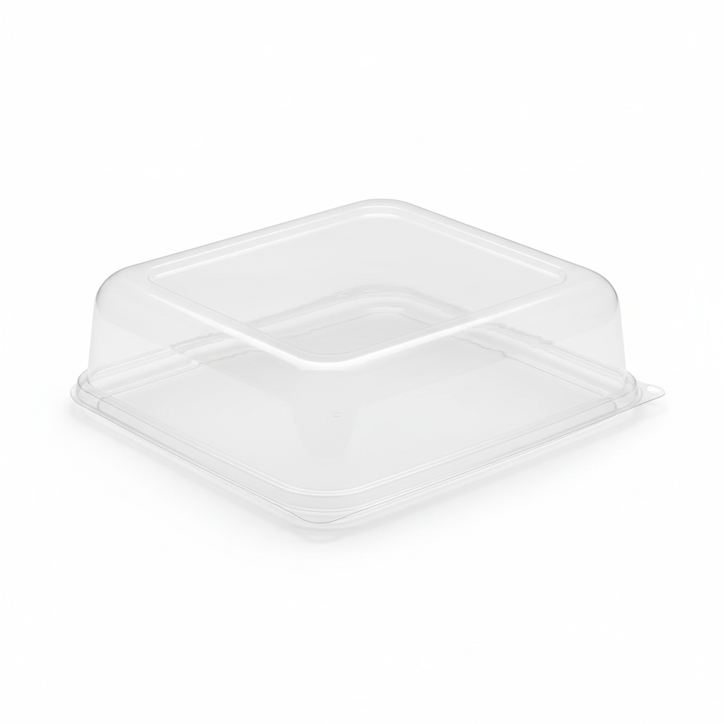 Couvercle dôme rPET plateau rectangulaire studio fond blanc packshot