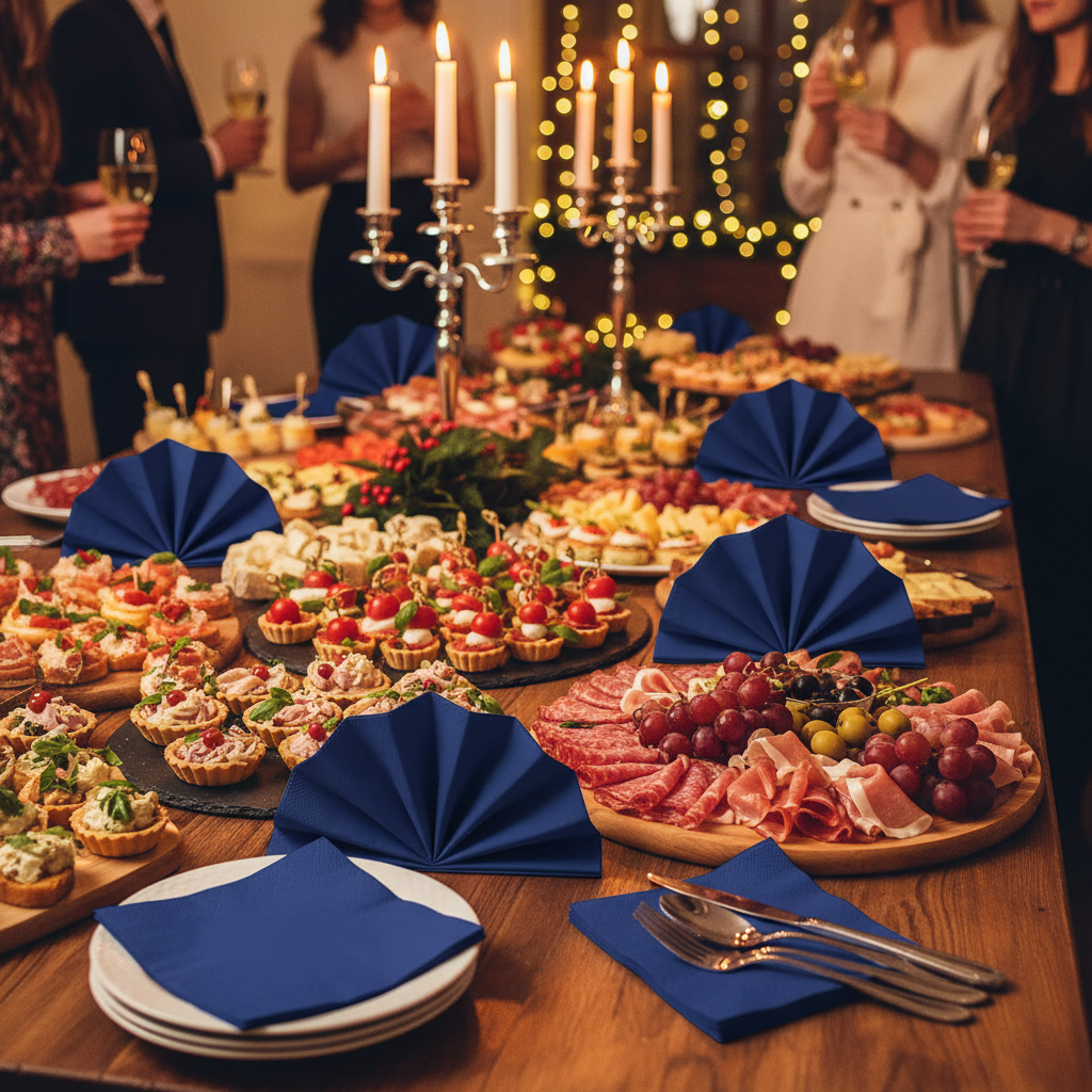 Serviette bleu marine - buffet festif