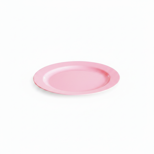 Assiette ronde 19 cm rose pastel réutilisable, photo studio fond blanc, packshot produit