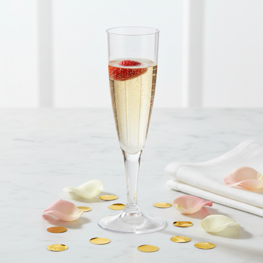 Flûte champagne transparente sur marbre festif luxe