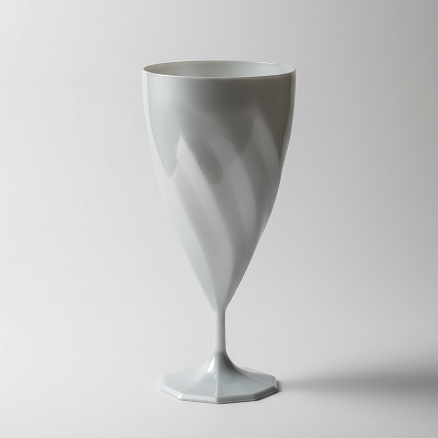 Verre à vin plastique effet torsadé argent élégant et résistant, design sophistiqué pour mariages et fêtes, lavable réutilisable, fabrication française recyclable, vaisselle festive pratique