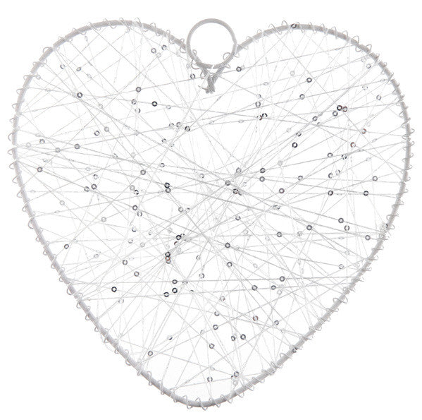 Coeur de fil blanc 20 cm, contour en métal  à l'unité