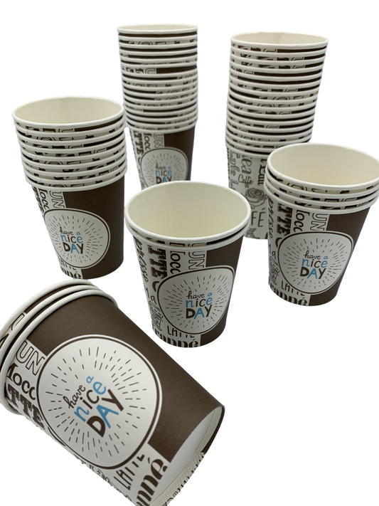 50 Gobelets-Verre en carton recyclable imprimé ''NICE DAY'' 230 ml (8 OZ)