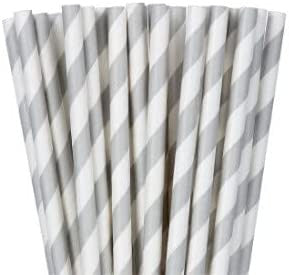 250 pailles 2 couleurs en papier rayé Blanc et Gris