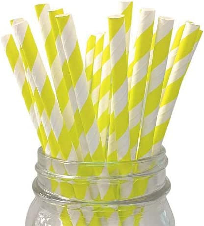 Paille en papier torsadée jaune et blanc par 250 unités
