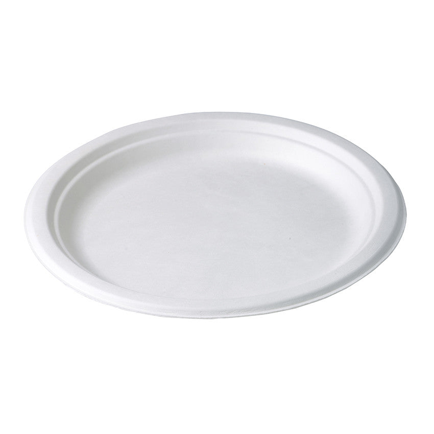 Assiette ronde 26 cm en fibre de canne à sucre, lot de 50
