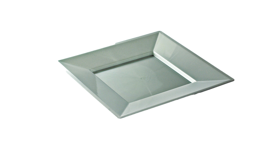 Assiette mariage recyclable carrée argent 18 cm 12P réutilisable