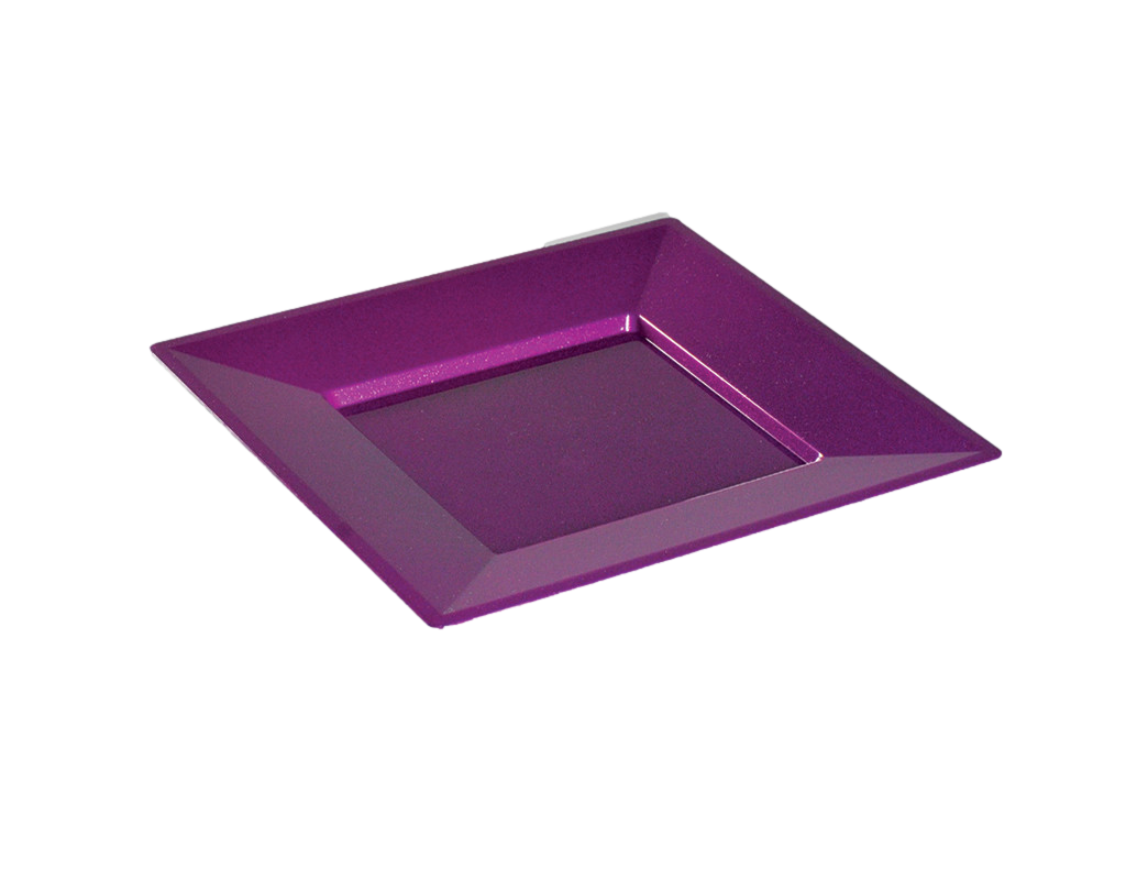 Assiette réutilisable carrée 18 cm pourpre pailletée par 12