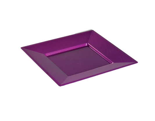 Assiette réutilisable carrée 18 cm pourpre pailletée par 12
