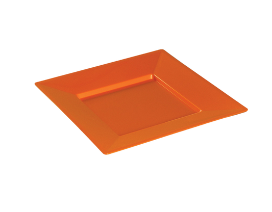 Assiette carrée plastique Orange 24 cm réutilisable par 12