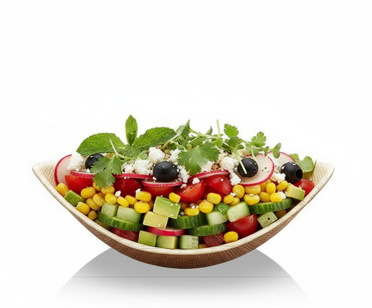 Verrine jetable en palmier naturel forme barquette - coupelle écologique biodégradable pour apéritif et mise en bouche