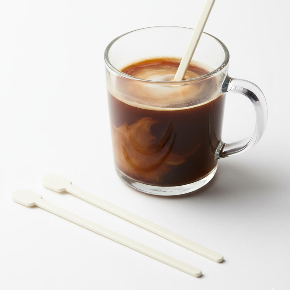 agitateur en amidon biodégradable  avec tasse de café 