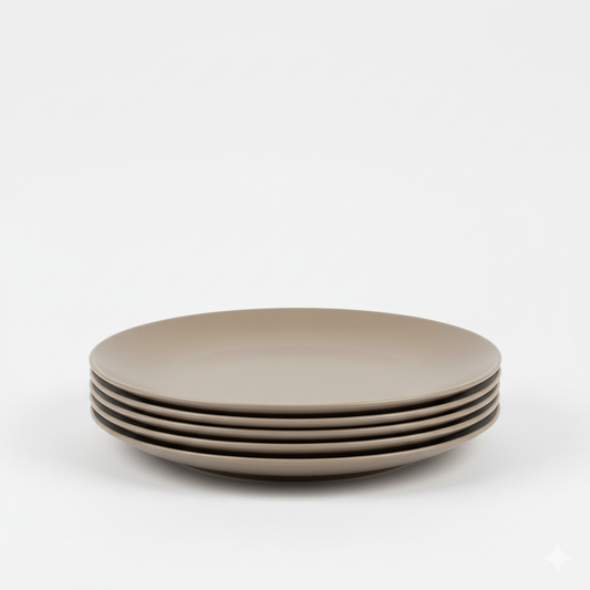 6 Assiettes incassables rondes 27.4 cm couleur taupe
