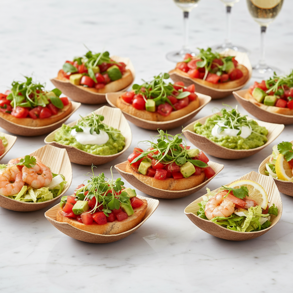 Buffet cocktail marbre barquettes palmier