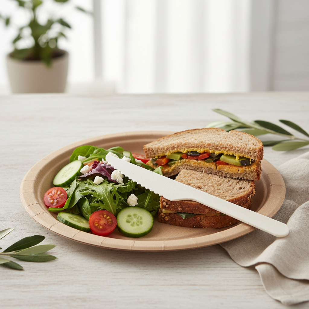 Couteau carton blanc repas à emporter