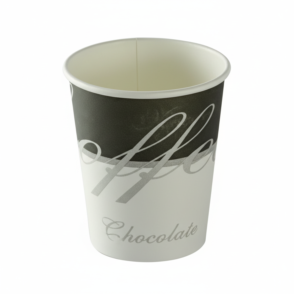 Gobelet en carton jetable Coffee Chic 17,5cl, design noir et blanc, recyclable.