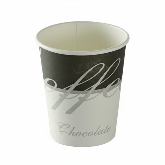 Gobelet en carton jetable Coffee Chic 17,5cl, design noir et blanc, recyclable.