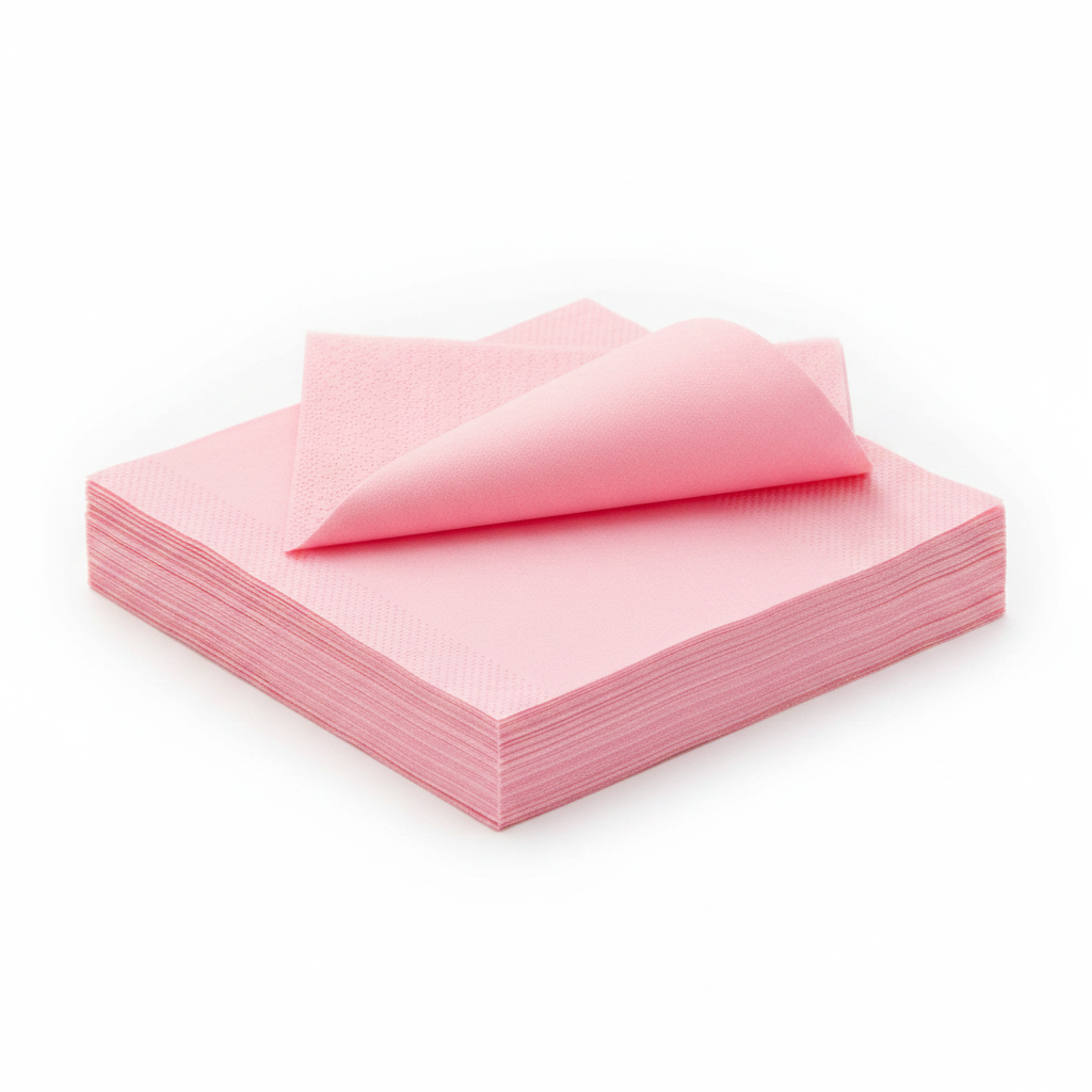 Serviette rose biodégradable - photo studio fond blanc
