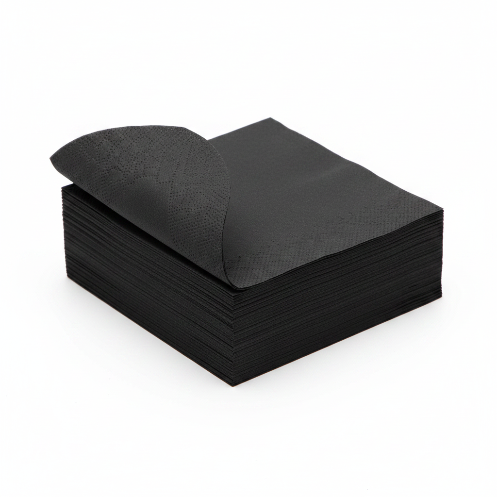 Serviette noire biodégradable 33cm - photo studio fond blanc