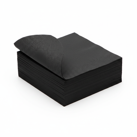 Serviette noire biodégradable 33cm - photo studio fond blanc