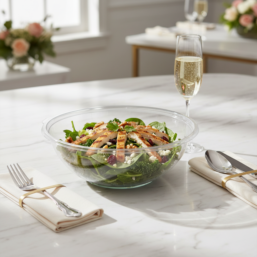 Saladier cristal sur marbre - table événementielle