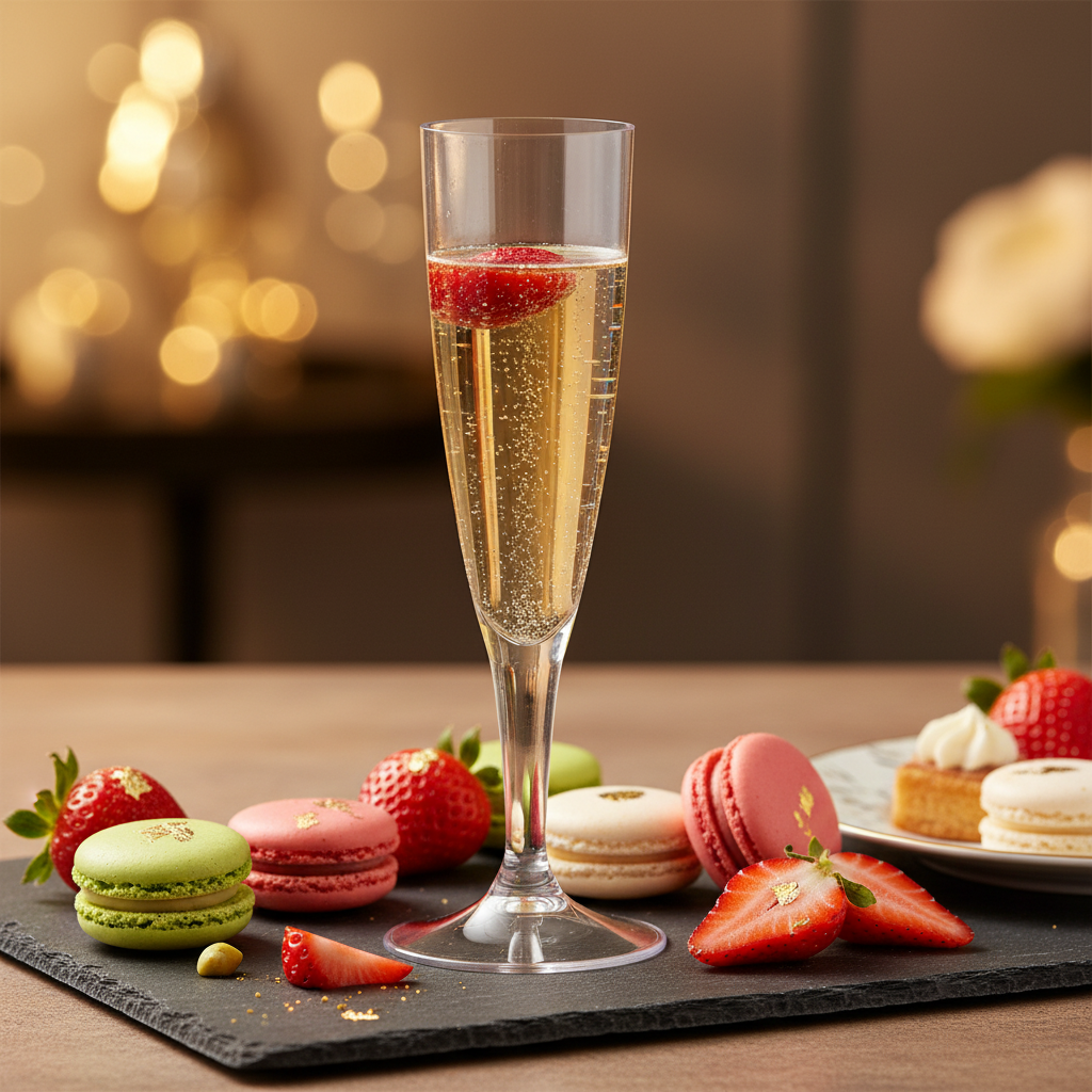 Flûte champagne transparente sur ardoise apéritif élégant