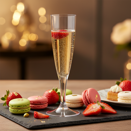 Flûte champagne transparente sur ardoise apéritif élégant