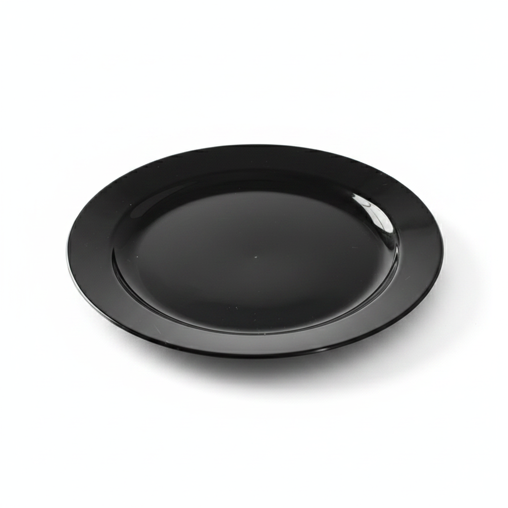 Assiette ronde noire 24cm photo studio fond blanc