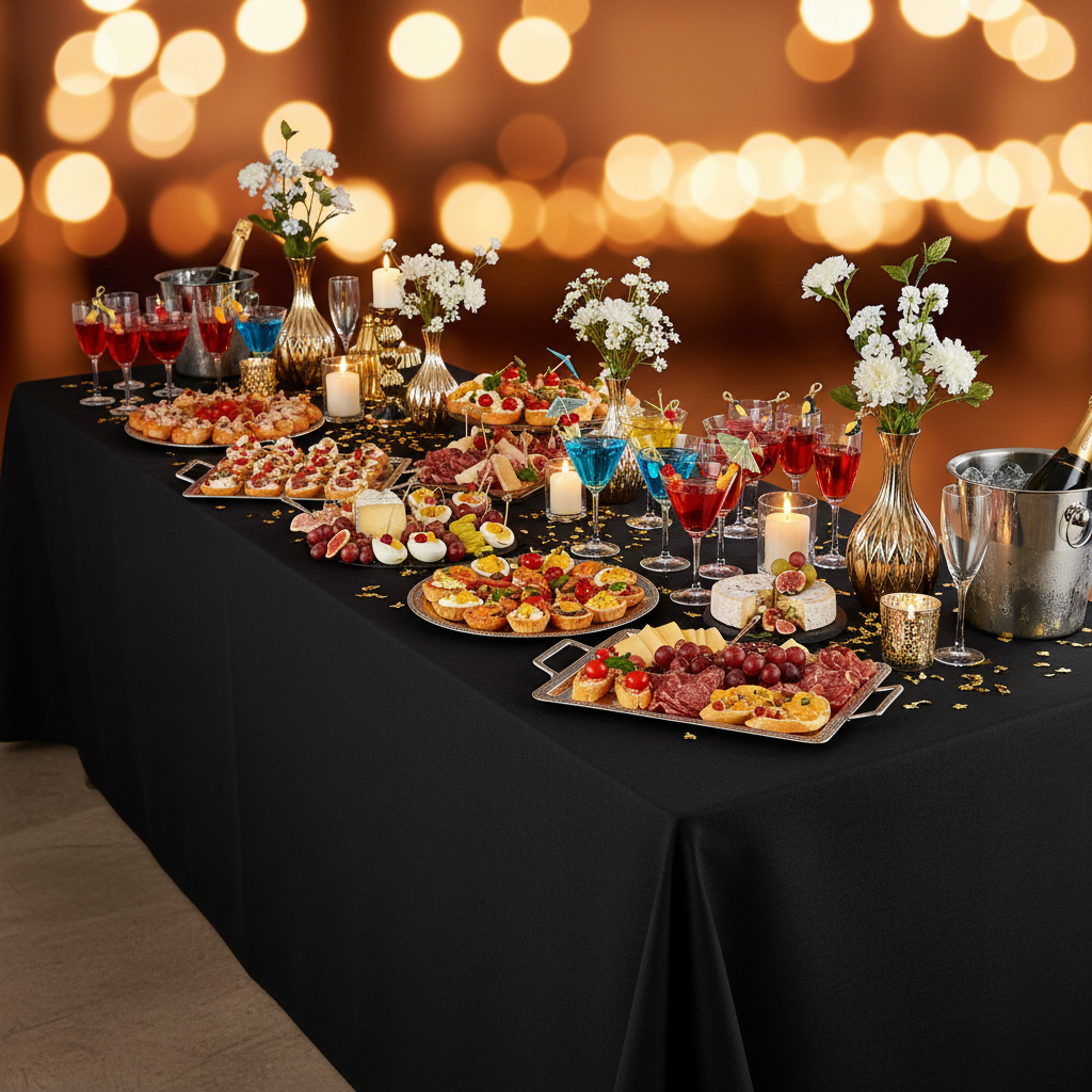 Nappe noire buffet festif élégant