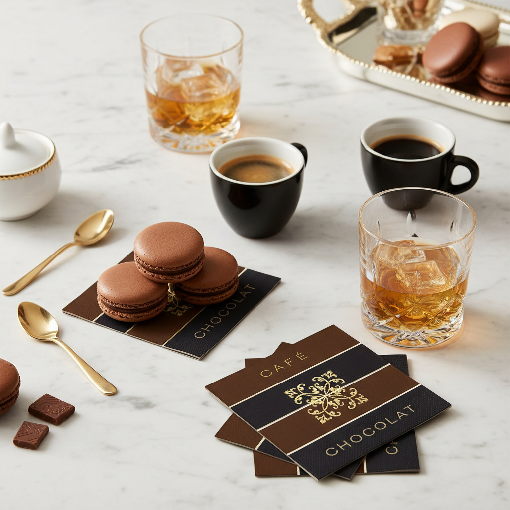 Serviette Café Chocolat - mise en situation marbre