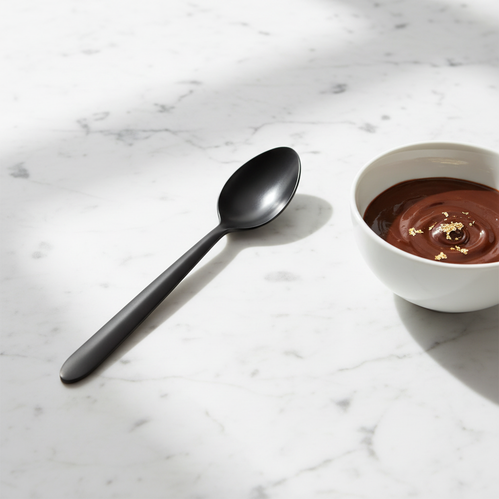 Grande cuillère noire LUX Starck sur marbre élégant