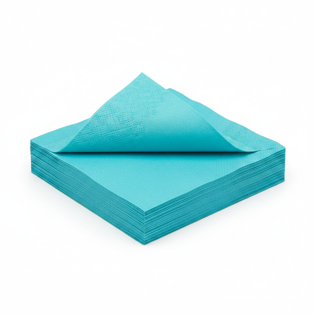 Serviette turquoise biodégradable - photo studio fond blanc
