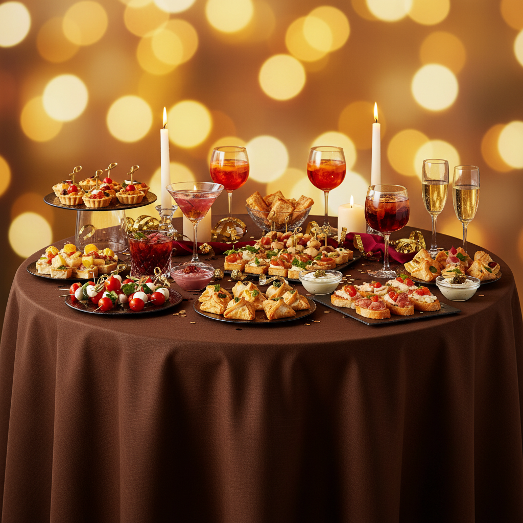 Nappe ronde chocolat buffet festif élégant