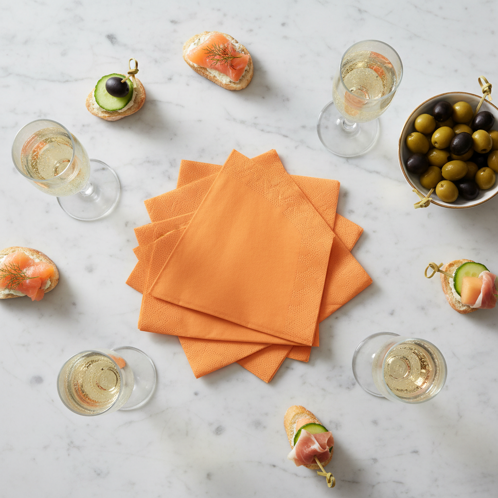 Serviettes clémentine sur marbre élégant