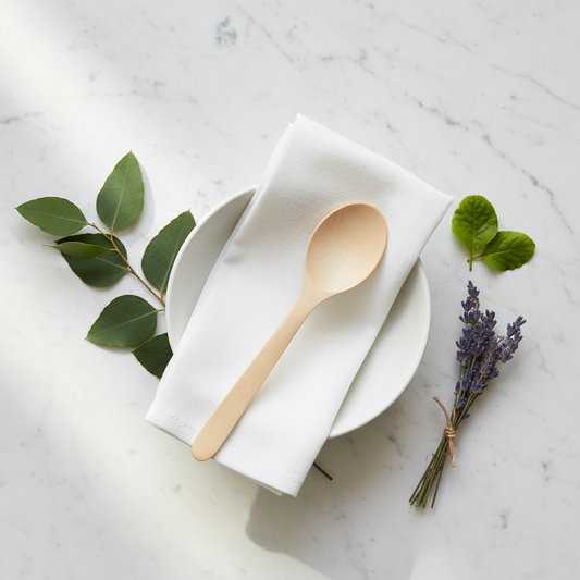 Cuillère bois naturel sur marbre table éco-luxe