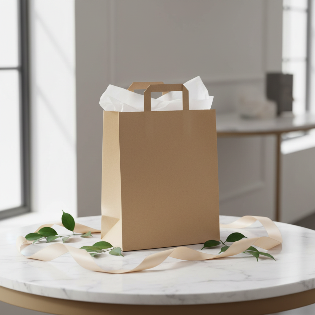 Sac kraft brun sur marbre - boutique élégante