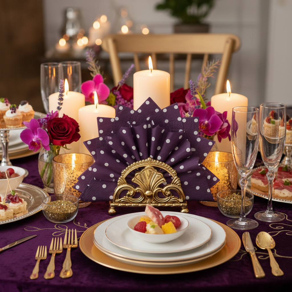 Serviette cocktail prune - buffet festif