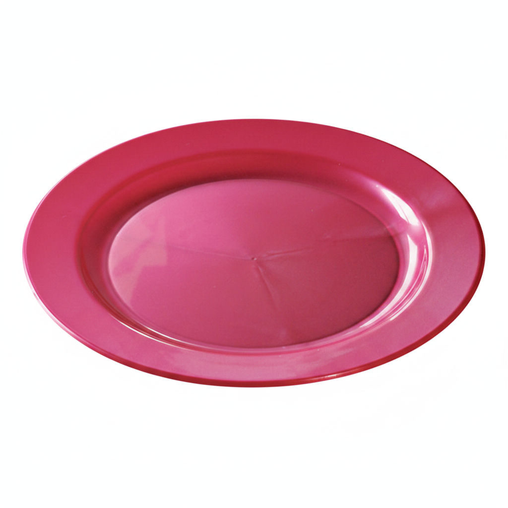 Assiette réutilisable ronde 19 cm rose magenta, photo studio fond blanc, packshot produit