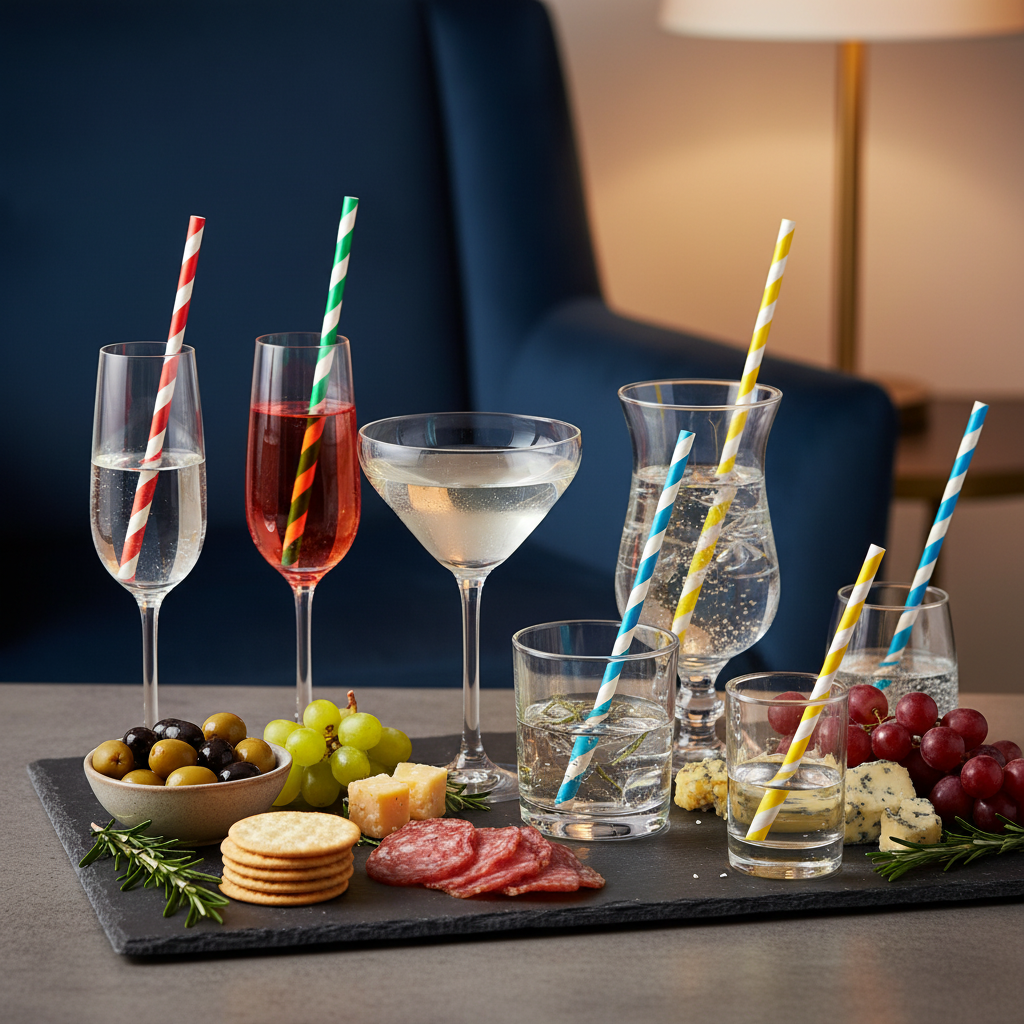 Pailles colorées sur ardoise apéritif élégant