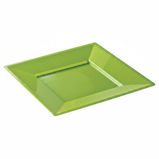 Assiette réutilisable carrée 18 cm vert anis recyclable, photo studio fond blanc, packshot produit