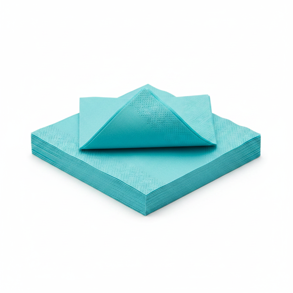 Serviette turquoise 40cm biodégradable - photo studio fond blanc