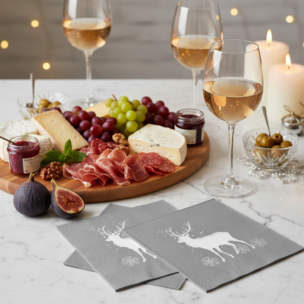 Serviettes cerf de Noël - mise en situation marbre