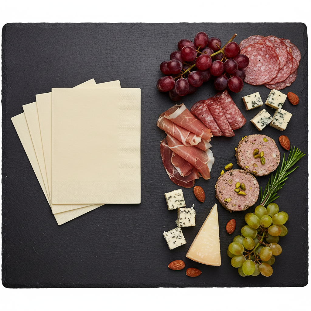 Serviettes ivoire sur ardoise apéritif