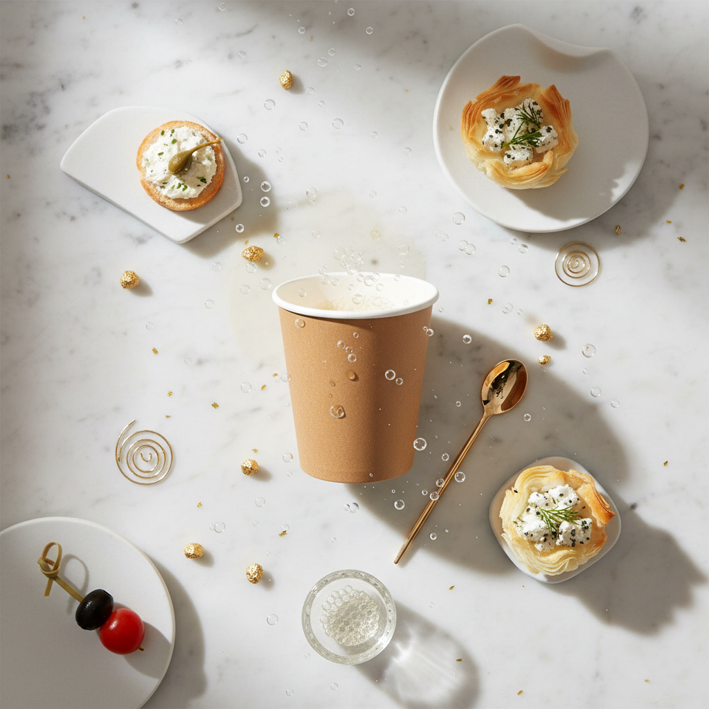 Gobelet kraft 17cl sur marbre ambiance festive champagne